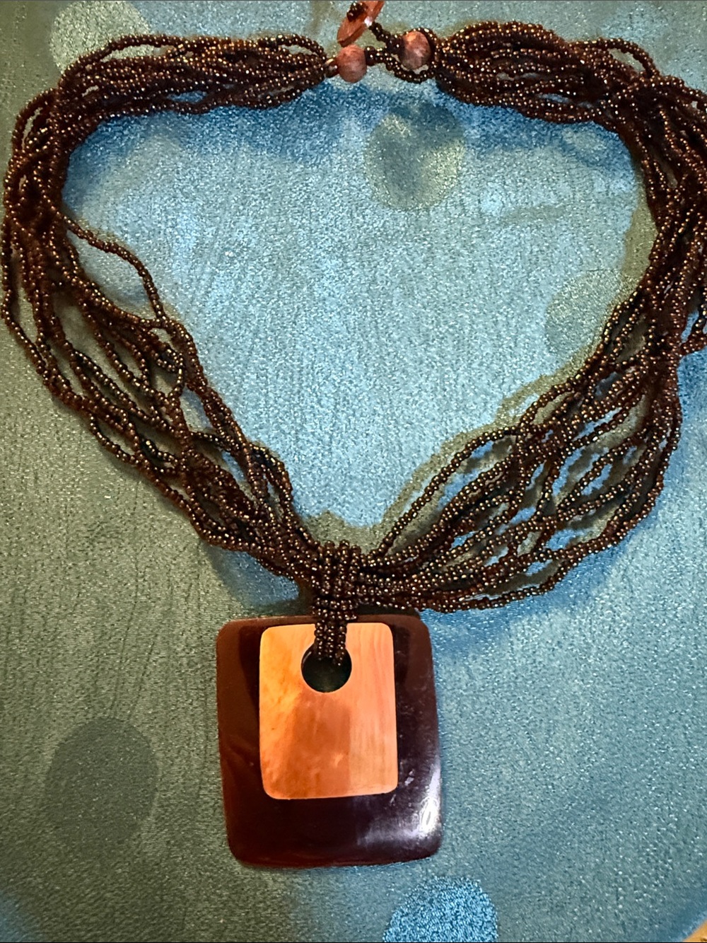 Handmade Brown Multi-Strand Beaded Necklace with Brown Pendant